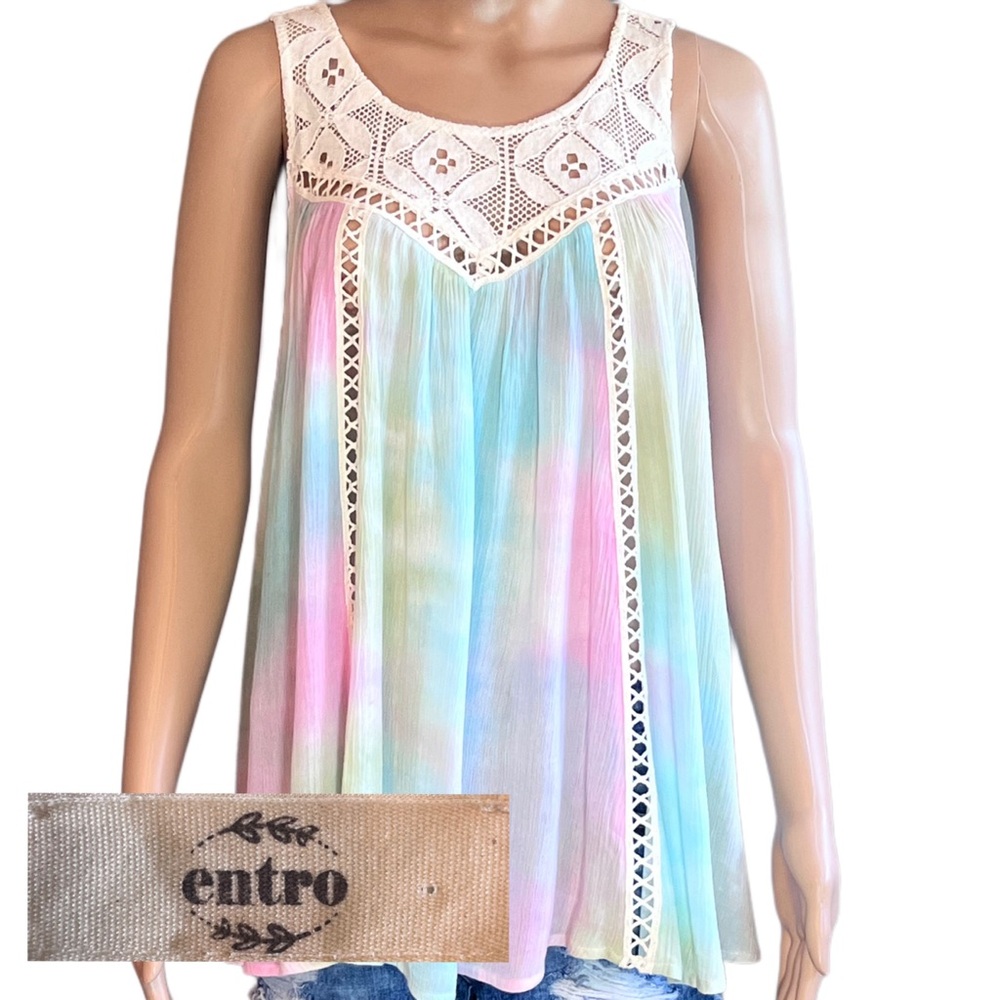 entro Tie Dye Knit Swing Tank Blouse Small